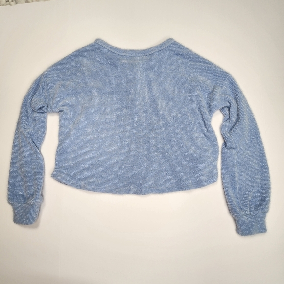 Hollister California Sweater Womens Small Cropped Baby Blue Fuzzy Soft Henley - Picture 9 of 13